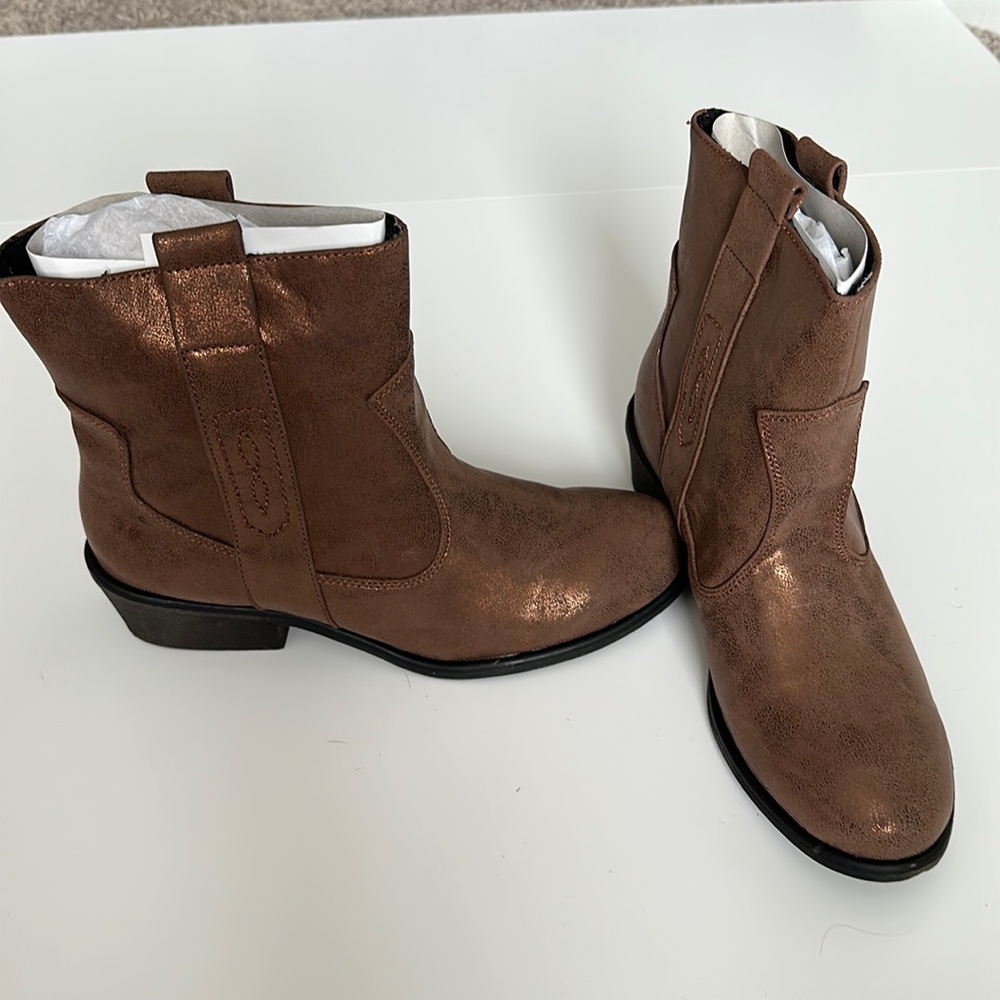 Charles by Charles David. dapper 2 boots in Bronze metal, NEW WITH BOX